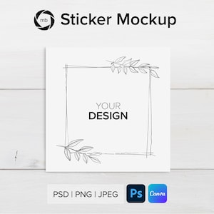 Maquete de adesivo quadrado: modelo para porta-copos e etiqueta (PSD, PNG, JPG)