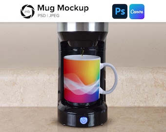 11 Unzen Becher Mockup in der Kaffeemaschine - Becher Mockup PSD, Weißer Becher Mockup, Mockup-Becher, gestalteter Becher Mockup, Becher Mockup, Tassen-Modell - PSD & JPG