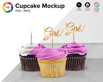 Cupcake Topper Mockup - Cupcake Mockup PSD, Wedding Cupcake Mockup, Cupcake Mock Up, Birthday Party Mockup, Baby Shower Mockup - PSD, JPG