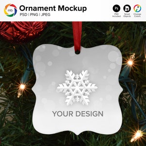 Christmas Ornament Mockup: Blank White Ornament on Tree (PSD, PNG, JPG)