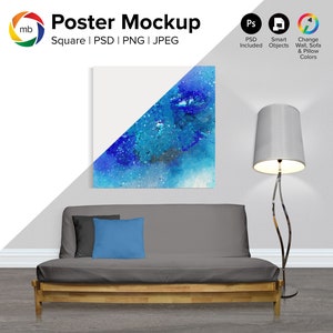 1:1 Ratio LIVING ROOM MOCKUP - Interior Mockup, Artwork Mockup, Poster Mockup, Blank Wall Mockup, Empty Wall Mockup - Psd, Png & Jpeg