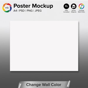 A4 Poster Mockup - A4 Art Print Mockup, Canvas Mockup, Painting Mockup, Card Mockup, Wall Art Mock, Change Background Color - PSD, PNG, Jpg