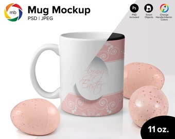 11oz Mug Mockup with Easter Eggs - Mug Mockup PSD, White Mug Mockup, Mockup Mug, Easter Mug Mockup, Styled Mug Mockup, Feminine - PSD & JPG