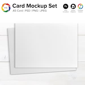 A5 Greeting Card Mockup with Envelope, Thank You Card Mock-Up, Rustic Wedding Invitation Mockup, Birthday Card Mock Up - PSD, PNG, JPG
