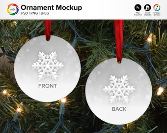 Double Sided ORNAMENT MOCKUP -  Round Ornament Mock Up on Tree, 2 Sided, Christmas Mockup, Blank Ornament Mockup - Psd, Png & Jpg