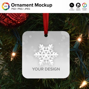 Square Ornament Mockup: Christmas Tree (PSD, PNG, JPG)