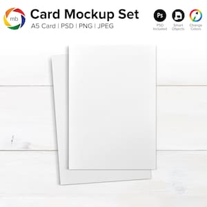A5 Greeting Card Mockup with Envelope, Thank You Card Mock-Up, Rustic Wedding Invitation Mockup, Birthday Card Mock Up - PSD, PNG, JPG