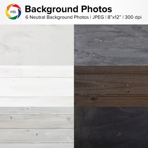 Puede incluir: Seis fotos de fondo neutras para fotografía de productos. Las fotos incluyen mármol blanco, hormigón gris, madera marrón y madera blanqueada.