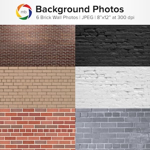 Puede incluir: Seis texturas diferentes de pared de ladrillo en varios colores, incluyendo rojo, marrón, beige, negro, blanco y gris. Cada textura es una imagen de alta resolución, perfecta para usar como fondo o elemento de diseño.