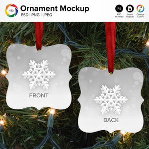 Double Sided ORNAMENT MOCKUP -  Prague Ornament Mock Up on Tree, 2 Sided, Christmas Mockup, Blank Ornament Mockup - Psd, Png & Jpg