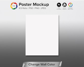 4:5 verhouding Poster Mockup - Schilderij Mockup voor 8 x 10, 16 x 20, 24 x 30, 32 x 40, Canvas Mockup, Print Mock Up, Kleur wijzigen - PSD, PNG, Jpg