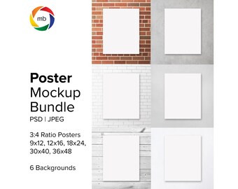 3:4 Ratio Poster Mockup Bundle - Art Print Mockup for 9x12, 12x16, 18x24, 30x40, 36x48, Painting Mockup, Wall Art Mockup - Jpeg & Psd