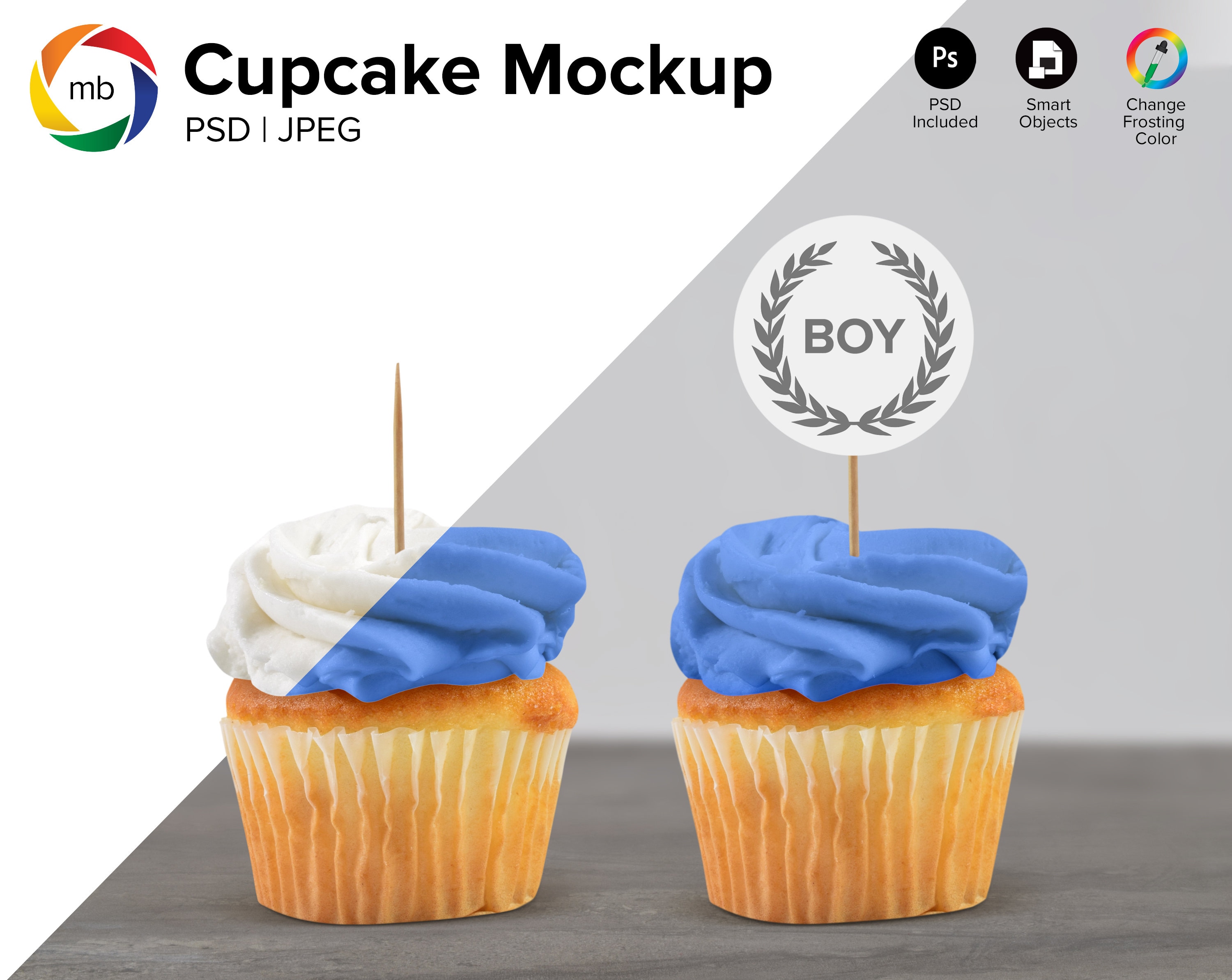 PSD CUPCAKE MOCKUP Two Cupcake Topper Mockup Cupcake Mockup | Etsy