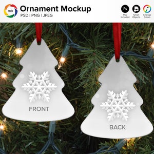 Double Sided ORNAMENT MOCKUP -  Tree Ornament Mock Up on Tree, 2 Sided, Christmas Mockup, Blank Ornament Mockup - Psd, Png & Jpg