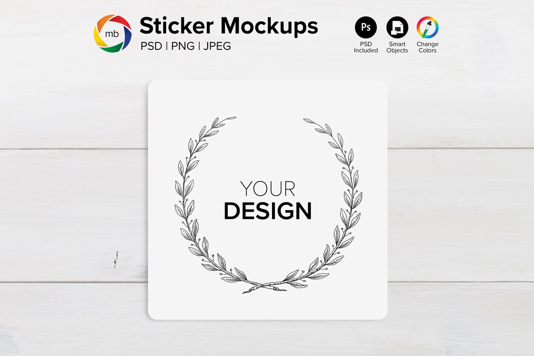 Blank Rounded Square Sticker Square Sticker Mockup - Rounded Square Sticker Mockup on Wood, Square ...
