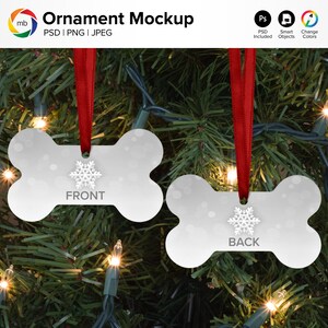 Double Sided ORNAMENT MOCKUP -  Bone Ornament Mock Up on Tree, 2 Sided, Christmas Mockup, Blank Ornament Mockup - Psd, Png & Jpg