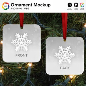 Double Sided ORNAMENT MOCKUP -  Square Ornament Mock Up on Tree, 2 Sided, Christmas Mockup, Blank Ornament Mockup - Psd, Png & Jpg