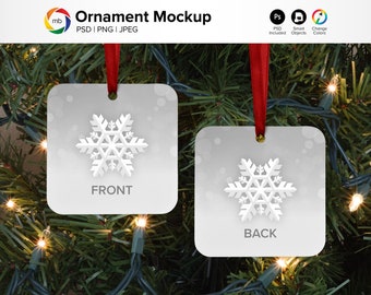 Square Ornament Mockup: Double Sided Christmas Tree (PSD, PNG, JPG)