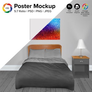 5:7 Ratio BEDROOM MOCKUP - Interior Mockup, Artwork Mockup, Art Canvas Mockup, Poster Mockup, Blank Wall Mockup - Psd, Png & Jpeg