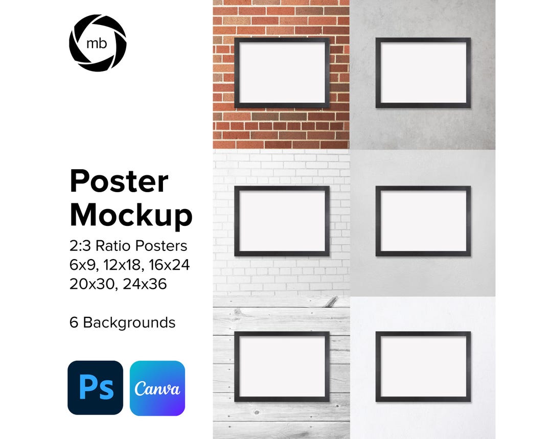 2x3 Ratio Poster Mockup Bundle: Art Print Display (PSD, PNG, JPEG) - Etsy