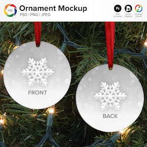 Double Sided ORNAMENT MOCKUP -  Round Ornament Mock Up on Tree, 2 Sided, Christmas Mockup, Blank Ornament Mockup - Psd, Png & Jpg