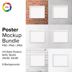 4:5 Ratio Poster Mockup Bundle - Art Print Mockup for 8x10, 16x20, 24x30, 32x40, Canvas Mockup, Painting Mock Up Set - PSD, PNG, Jpg