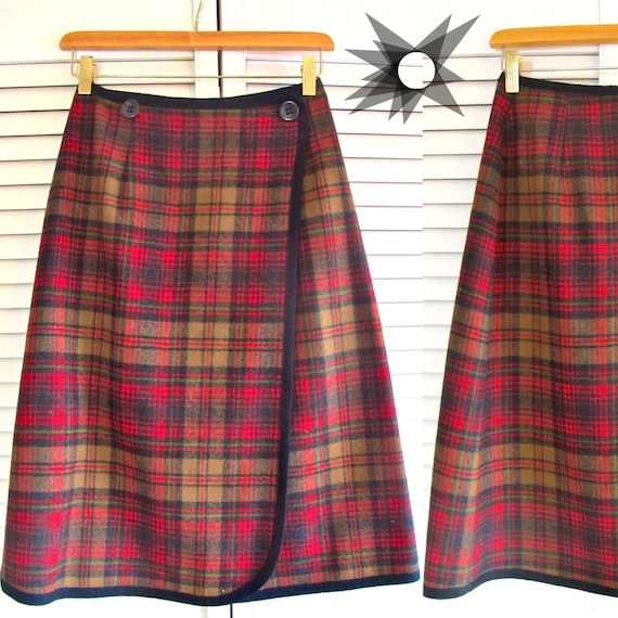 Items similar to Vintage 1960's Pendleton Plaid Wool A-line Wrap Skirt ...