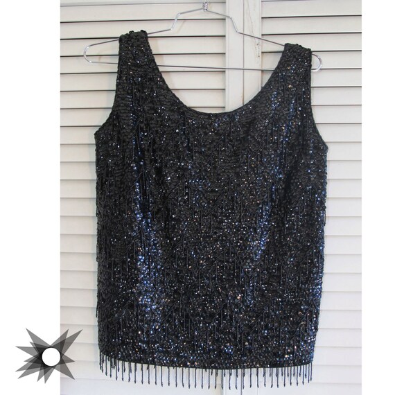 Items similar to Vintage 1960's Black Beaded Sequin Tank Size Small on Etsy