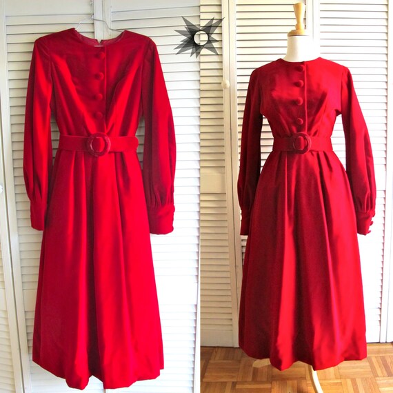 long sleeve red velvet gown