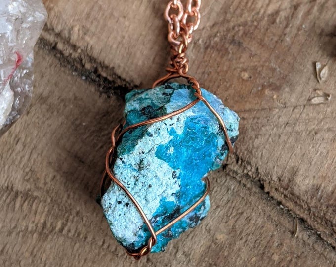 blue Chrysocolla pendant, raw natural Chrysocolla stone, Chrysocolla necklace, blue Chrysocolla, Chrysocolla crystal pendant, raw Chrysocoll