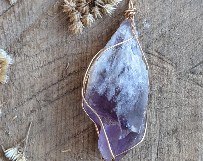 Large Bahia amethyst crystal point in bronze gold, bronze amethyst pendant, raw amethyst pendant, amethyst with roots pendant, amethyst neck