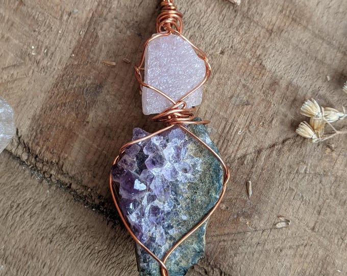 Natural Kunzite and black kyanite mini crystal pendant, pink kunzite and black kyanite pendant, kunzite pendant, kunzite necklace, natural r