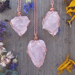 raw rough natural rose quartz crystal wire wrapped pendant, rose quartz necklace, natural rose quartz jewelry, pink quartz necklace, raw ros