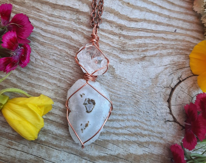 quartz crystal and solar quartz crystal pendant, solar quartz necklace, quartz crystal necklace, raw rough all natural quartz and polished