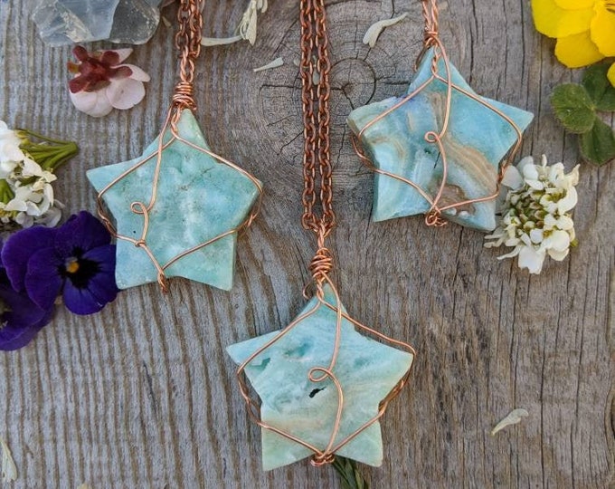 BLUE aragonite crystal star pendant, blue aragonite pendant, hadn carved star pendant, crystal star necklace, natural blue calcite crystal