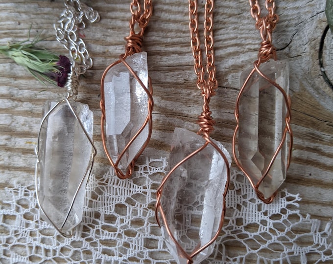 Clear Quartz Crystal pendant, quartz pendant, natural raw rough quartz crystal necklace, raw quartz necklace, clear crystal pendant, genuine
