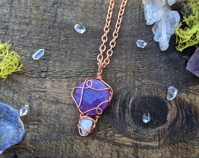 Sugilite full moon and rainbow opal, natural opal pendant, natural sugalite pendant, purple sugilite crystal, high quality full moon sugilit