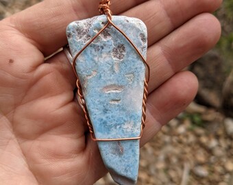 Extra large larimar crystal necklace, larimar pendant, large larimar necklace, large larimar stone, blue larimar, polished larimar, raw lari