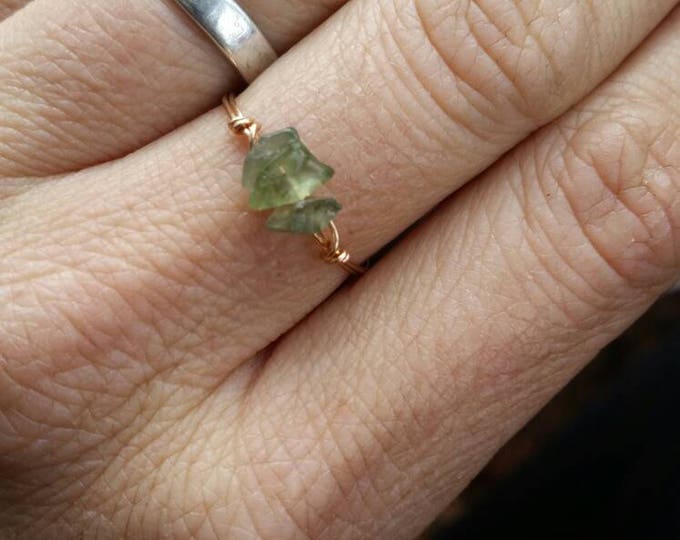 Green apatite Crystal ring- made to order, custom rings, crystal ring, dainty ring, stackable ring, midi ring, bronze ring, sterling silver