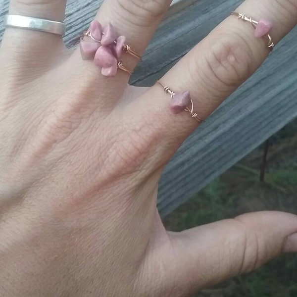 Rhodonite Crystal ring- made to order natural raw custom sized