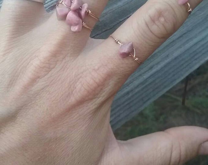 Rhodonite Crystal ring- made to order natural raw custom sized
