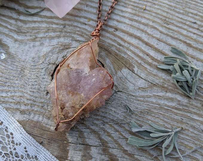 Extra Large Rose Quartz Crystal Cluster Pendant, rose quartz cluster necklace, rose quartz jewelry, rose quartz cluster crystalline necklace