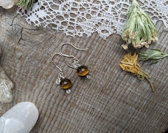 Tigers eye earrings with silver swirls, sterling silver tiger eye earrings, tigerseye earrings, natural golden tiger eyes in sterling silver