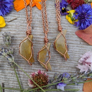 Yellow Moss Agate Crescent Moon Pendant, natural crystal moon pendant, moss agate pendant, moss agate necklace, pure copper, sterling silver