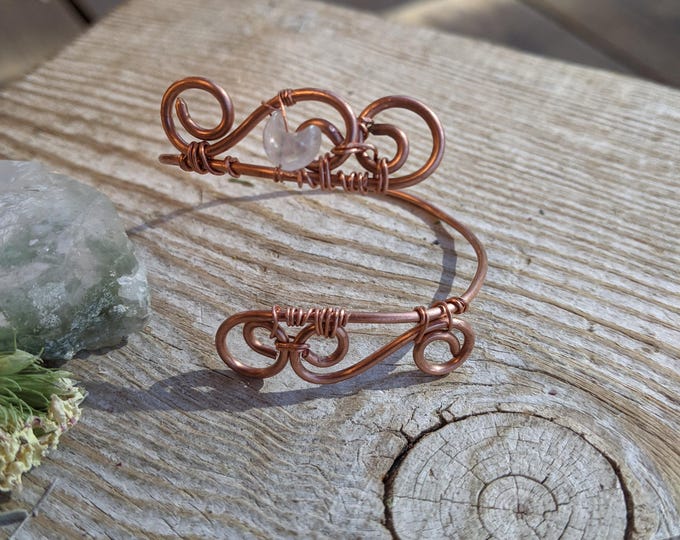 Swirly moonstone moon cuff bracelet, solid copper moonstone cuff bracelet, natural rainbow moonstone crystal bracelet, moonstone moon bracel