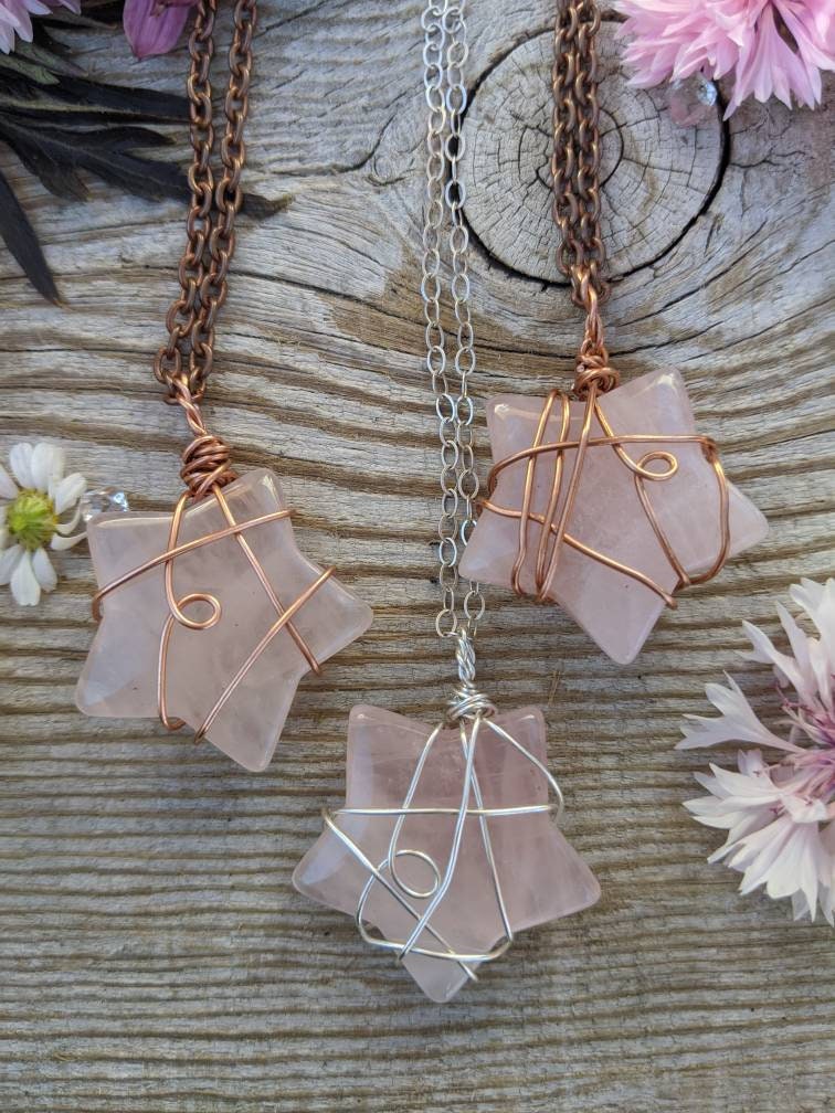 Agate Star Necklace, Pink Carved Stone — CindyLouWho2