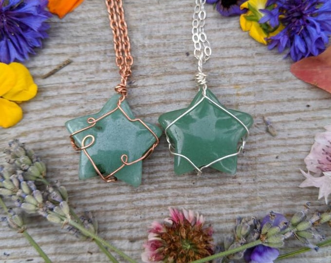 Green Aventurine Crystal Star Pendant, green aventurine pendant, natural green aventurine, green aventurine necklace, star necklace, crystal