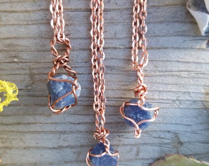 Tiny raw blue sapphire crystals wire wrappedpendant, raw record keeper sapphire necklace, sapphire pendant, birthstone necklace, silver or c