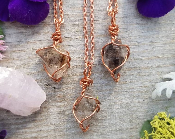 Raw double terminated carbon included herkimer diamond crystal pendant, petroleum quartz pendant, uv reactive crystal necklace, small genuin