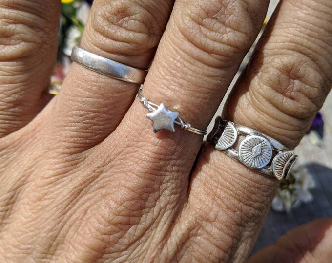 sterling silver star ring, made to order, add crystals, custom sizing, dainty star ring